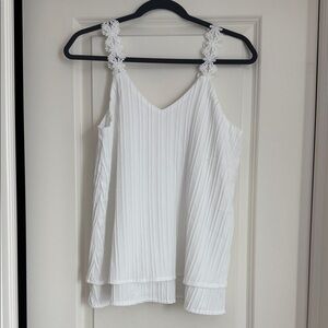 Elegant White Sleeveless Top with Floral Straps